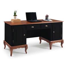 Imagem de Escrivaninha Hannover com 2 Portas e 2 Gavetas Divisor de Ambiente 60813 Linz Moveis - Preto/Imbuia