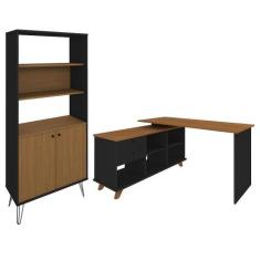 Imagem de Mesa Escrivaninha em L Golden e Estante Livreiro 2 Portas Lit A06 Frei