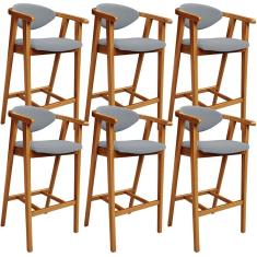 Imagem de Kit 06 Banquetas Alta Para Cozinha Bancada Bar Sala De Jantar Fixa Cecília L02 Bouclê Cinza - Lyam