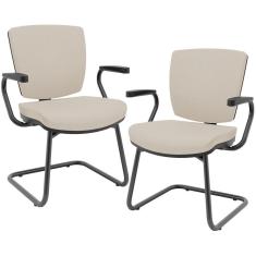Imagem de Kit 02 Cadeiras De Escritório Fixa Executiva Office Preto Slim Baixa Flexi P03 Vinil Bege