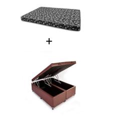 Imagem de Cama Box Baú Casal 138 Bipartido - Bello Box Tecido Sintético Marrom com Colchão New York Preto D28 - 100% Espuma - 54x138x188