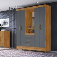 Imagem de Guarda Roupa Moval Solteiro Capri Freijó Cinza Com Espelho