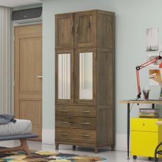 Imagem de Guarda Roupa Solteiro com Espelho e Pés 4 Portas 3 Gavetas Paris