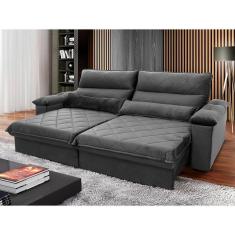 Imagem de Sofá Retrátil Reclinável Grécia 2,10m Suede Velut Cinza c/ Molas no Assento - King House