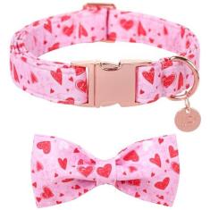 Imagem de UP URARA PUP Coleira de Dia dos Namorados com gravata borboleta, coleira borboleta de coração rosa com fivela de metal, presente de dia dos namorados, coleira de animal de estimação para filhotes,