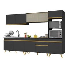 Imagem de Armário de Cozinha Completa 302cm Veneza Multimóveis V3750 Preto/dourado