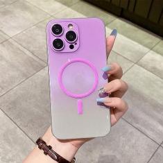 Imagem de Capa de telefone de carregamento sem fio de moda de luxo para iPhone 14 11 13 12 Pro Max Plus Gradiente Cor Luminosa Capa Traseira, Roxo Cinza, Para iPhone 13