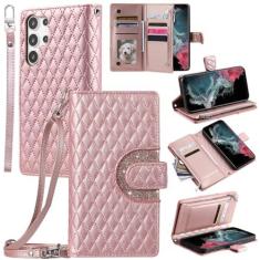 Imagem de Furill Capa de telefone para Samsung Galaxy S24 Ultra 5G capa carteira com alça de pulso transversal alça de ombro 9+ compartimentos para cartões bolsa com zíper bolsa de couro suporte celular