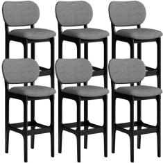 Imagem de Kit 6 Banquetas Alta Betta Preto Linho Cinza Escuro