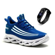 Imagem de Tênis Masculino Academia Caminhada Leve + Relógio - DM DAMANDO, Azul r