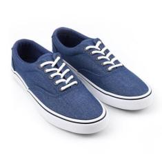 Imagem de ANTLULU Tênis masculino de lona, cano baixo, moderno, cadarço e casual, Jeans azul-marinho, 42