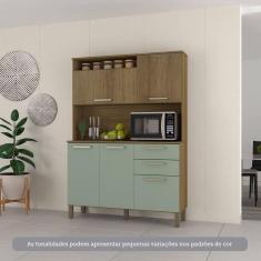 Imagem de Cozinha Compacta 5 Portas E 2 Gavetas Com Tampo Luciane Móveis Carvalho Avelã Verde Mar