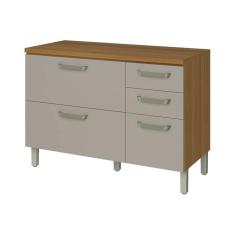 Imagem de Balcão de Cozinha Modulado Princesa 2 Portas e 3 Gavetas c/Tampo 120cm Freijo/Off White - Nesher