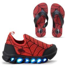 Imagem de Tênis Infantil Aranha Vermelho Preto Led Luzes Coloridas Calce Fácil e