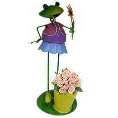 Imagem de Boneco Sapo com Balde de Flor Para Enfeite e Decoraçao Jardim e Flores