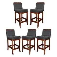 Imagem de Kit 5 Banquetas Média para Bancada Gourmet Turim Madeira Castanho Suede Cinza CCS