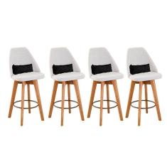 Imagem de Kit 04 Banquetas Linho Bege E Almofada Suede Preto