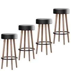 Imagem de Kit 4 Banquetas Banco Alto Berlin Couro Preto Bar Cozinha Pés Madeira 