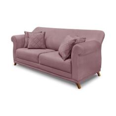 Imagem de Sofá Decorativo 200cm 3 Lugares Com 4 Almofadas Armstrong Veludo Lilás