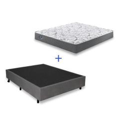 Imagem de Cama Box Casal Cinza Com Colchão Mola Ensacada - Cama Inhouse