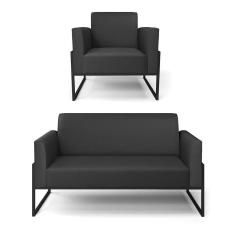 Imagem de Sofá Namoradeira com Poltrona Base Industrial Alta Preto Marisa Corino Preto D03 - D`Rossi