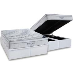 Imagem de Cama Box Baú King: Colchão Molas Ortobom Superpocket Freedom Visco + Base Crc Suede White(193X203)