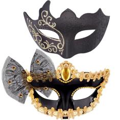 Imagem de SIQUK Máscara de festa veneziana de plástico para casal, máscara de renda para fantasia de Halloween com strass, máscara de carnaval para casais, mulheres e homens