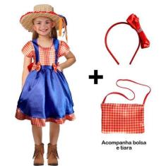 Imagem de Vestido Festa Junina Feminina Infantil Com Tiara e Bolsinha - Fantasia