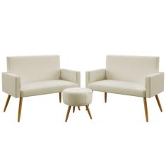 Imagem de Kit 2 Poltronas Namoradeiras Decorativas Nina Puff Solar Sued Bege Aradecor