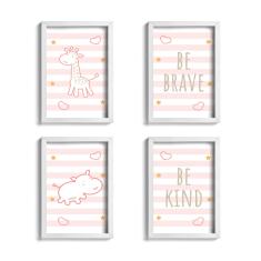 Imagem de Quadros Girafa E Hipopótamo  Kit 4Un Moldura 