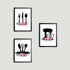 Imagem de Kit 3 Quadros Utensílios de Cozinha 45x34cm