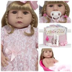 Imagem de Boneca Reborn Loira Corpo De Silicone Com Bolsa 20 Itens - Cegonha Reb