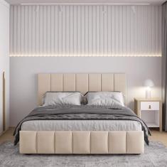 Imagem de Cama Base Box Baú Casal Uvaia Cabecasa Madeiramadeira Bege