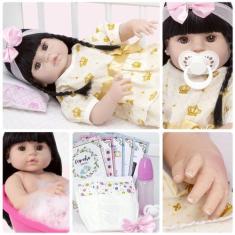 Imagem de Boneca Bebe Reborn Gatinha Menina Realista Silicone 13 Itens - Cegonha