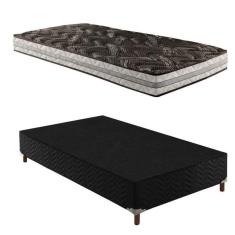 Imagem de Box Solteiro Íris 42x88x188cm com Colchão Solteiro Unique D33 Plus Duoface 14x88x188cm Preto Elegancy