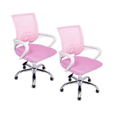 Imagem de Kit 2 Cadeiras de Escritório Begonia Mesh Ergonômico Rosa