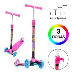 Imagem de Patinete Rosa Com Três Rodas Com Luz Para Crianças Brinquedo - Dm Radi