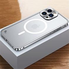 Imagem de Capa de armação de metal galvanizado de luxo para iPhone 11 12 13 14 Pro Max 12 13 Mini 14Plus Capas de telefone com placa traseira de acrílico fosco, Prata 2, para iPhone 13