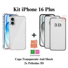 Imagem de Kit 2UN Pelicula de Vidro 3D  + 1UN Capa Anti Impactos para Iphone 16 