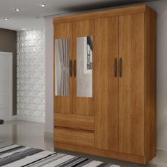 Imagem de Guarda Roupa Solteiro com Espelho 4 Portas 2 Gavetas New Porto Sallêto Móveis - Cinamomo