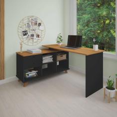 Imagem de Escrivaninha Retrô em L para Escritório e Home Office com 2 Gavetas e 5 Nichos Gold