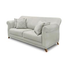 Imagem de Sofá Decorativo 200cm 3 Lugares com 4 Almofadas Armstrong Veludo Prata - Gran Belo