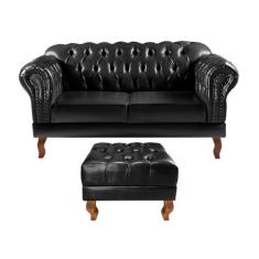 Imagem de Sofá 2 Lugares Com Puff Decoração Sara Recepção Dom Pedro Chesterfield