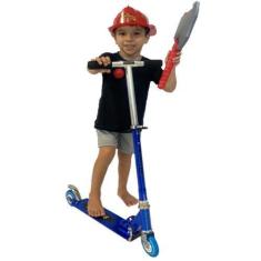 Imagem de Patinete 2 Rodas Alumínio Dobrável + Fantasia Kit Bombeiro - DM Toys
