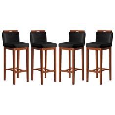 Imagem de Kit 4 Banquetas Alta Estofadas para Bancada 38x102 Cm Líbia Madeira Maciça Suede Preto CCS