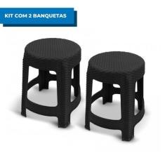 Imagem de Kit Com 2 Banquetas Rattan Preta Empilhavel - Arqplast