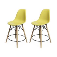 Imagem de Kit 2 Banquetas Eames Eiffel De Madeira Assento Amarelo - Cor: Amarelo
