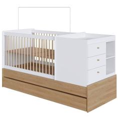Imagem de Berço Cama Multifuncional Com Auxiliar Aveiro Oak Branco
