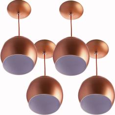 Imagem de Kit 4 Lustres Pendente Bola Pequena Alumínio 15cm Cobre