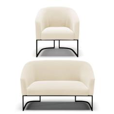 Imagem de Sofá Namoradeira E Poltrona Base Industrial Preto Stella Veludo D03 - D'rossi Cor Bege